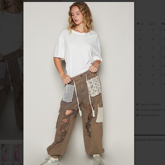 NEW POL Distressed Brown Gray Joggers with Lace Accents! - Picture 2 of 8